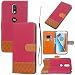 Produktbild LMAZWUFULM Hülle für Motorola Moto G4 / G4 Plus (5,5 Zoll) PU Leder Stitching Farben Design Magnetverschluss Brieftasche Lederhülle Klassisch Elegant Handytasche Denim Muster im Book Style mit Stent Funktion und Karten Slot Schutzhülle Ledertasche Flip Cover für Motorola G4 / G4 Plus Rose Carmine
