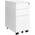 SONGMICS Mobile File Cabinet, Office Cabinet with Wheels and Lock, for A4, Legal, Letter Sized Documents, Hanging File Folders, White OFC031W01