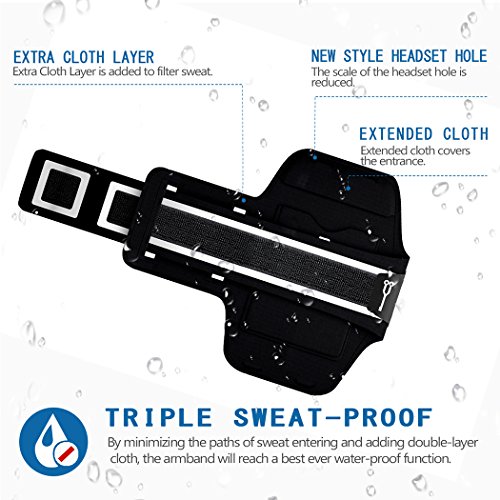 PORTHOLIC   Brazalete deportivo Para Deportes M  s Correa De Extensi  n Con soporte para llaves  cables y tarjetas para iPhone 8 7 6 Galaxy S9 S8 Huawei  Bq x5  HTC  LG hasta 5 1 pulgas  negro  