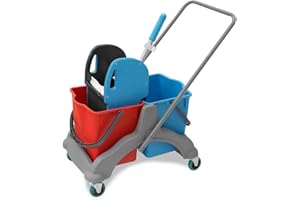 ‎HYPAFOL Hypafol Putzwagen Reinigungswagen | 2x25l Eimer mit Trennwand | Kunststoff Wischeimer mit Presse | für Gebäudereinigung, Hotelservice, Gastronomie, Großküche, Büroreinigung oder Arztpraxis