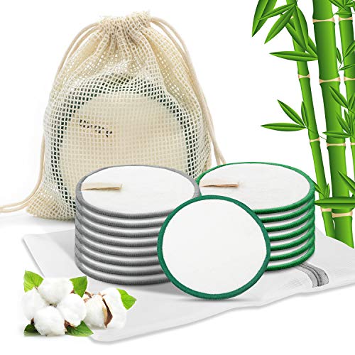 AJOXEL Dischetti Struccanti Lavabili bambù,16 Pezzi Dischetti Struccanti Riutilizzabili con Sacchetto di Lavanderia,10CM Cuscinetti per Struccare Salviette Struccanti Lavabili, Zero Waste