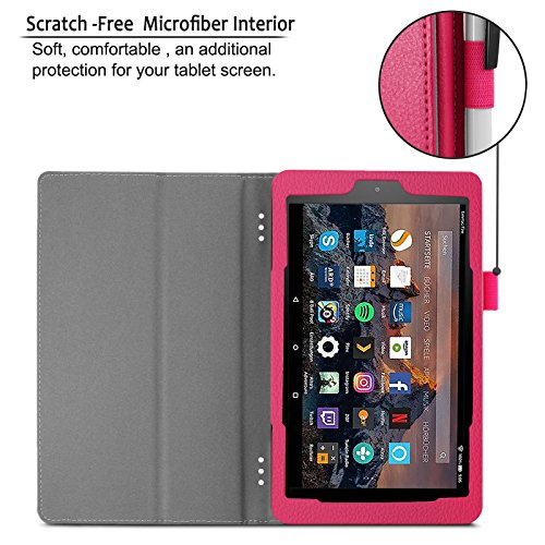 Amazon Fire 7-Hülle (7-Zoll-Tablet, 7. Generation – 2017), Infiland Slim Fit Folio PU-lederne dünne Kunstleder Schutzhülle Cover Tasche für Das neue Fire 7 (2017), 17,7 cm (7 Zoll) Display Tablet / 2015 Modell (mit Auto Schlaf / Wach Funktion)(Magenta) - 5