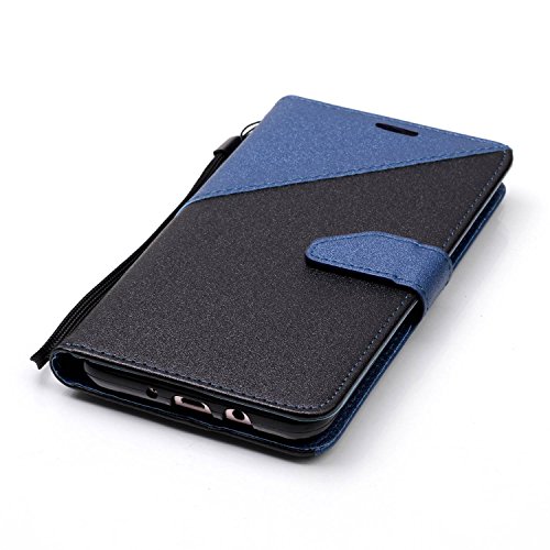 Galaxy J7 2016 Hülle,Galaxy J7 2016 Schutzhülle,Galaxy J7 2016 Leder Hülle,ikasus® Schlagfarbe Nähte Spleiß Stil Naht Farben PU Lederhülle Flip Hülle im Bookstyle Cover Schale Slim Fit Soft Silikon Magnetverschluss Schutzhülle PU Leder Hülle Flip Wallet Case Kunstleder Tasche Cover mit Standfunktion und Kartenfächer Tasche Wallet Case für Samsung Galaxy J7 (2016) – Blau - 5