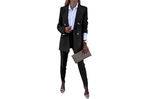aromm 2pcs Women's Work Office Suits Elegant Long Sleeve Lapel Blazer & Trousers Clothing Set
