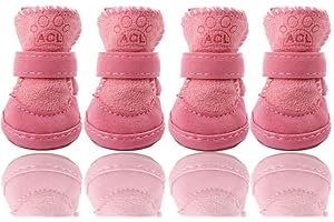 FaJoek Hunde Schuhe Outdoor, 4 Stücke Hundeschuhe Kleine Hunde, Welpen-Stiefel, Schneestiefel für Haustiere, Hundeschuhe Winter, Pfotenschutz Hund, Plüsch Hundestiefel, für Kleine Hunde Katzen(Rosa)