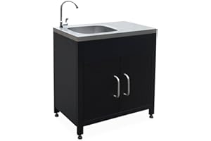 sweeek - Cocina exterior de acero con fregadero de 80cm, Grimaud, Negro, 52.5x80x114 cm