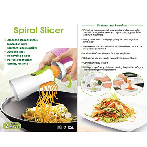 KEYNIS Spiralschneider Hand für Gemüsespaghetti kartoffel,Zucchini Spargelschäler,Gurkenschneider, Gurkenschäler,Möhrenreibe Möhrenschäler, Gemüsehobel (grün) - 6