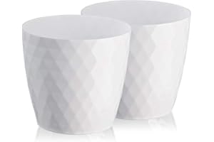 ‎TYMAR Tymar Blumentopf, 2er-Pack, glänzender, Leichter, dekorativer Pflanzentopf aus Kunststoff, Moderne, Runde Form, für Innenräume,Pflanzkübel (16 cm, Weiß)