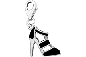 Quiges Charm Pendentif Breloque avec Fermoir Femme Plaqué Argent Talon de Sandale 3D en Émail Noir