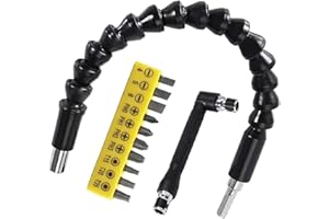 HOZZWHOO Flexible Drill Bit Extensions Set Adapter, 11.8 inch Bendable Flexible Extension Bit, 10Pcs Screwdriver Bit Set and 90° Right Angle Screwdriver Bits Soft Shaft for Drive Shaft Tip (12Pcs)