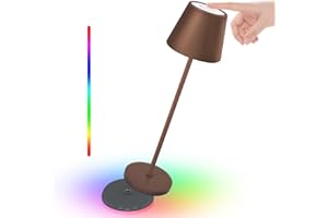 UUFFOO Lampada da Tavolo LED Senza Fili, Touch Sense Dimmerabile 4000K, Ricaricabile 18W Stazione di Ricarica EU Plug Contact, IP54 Impermeabile Corpo in Alluminio Uso Interno/Esterno, H38cm (A,Caffè)