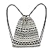 Produktbild CLOOM Reisetsche Kleiner Rucksäcke Damen Mädchen Taschen Tunnelzug Kordel Tasche Unisex Retro Geometrische Rucksäcke Druck Taschen Rucksack Kordelzug Leichter Backpacker Rucksack Schwarz (Schwarz)