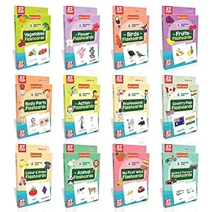 Flash Cards for Kids (Set of 12) Early Learning Flash Cards Easy & Fun Way of Learning 1 Year to 6 Years Babies (Combo Set)