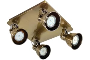 ‎DAPO Dapo Deckenstrahler Spotlampe Letora Wandleuchte Deckenleuchte Spot Strahler Fassung GU10 Beleuchtung Spotleuchte Deckenbalken (Altmessing - 4flammig)