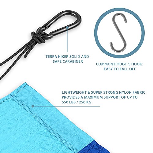 Terra-Hiker-Hamac-de-Camping-pour-1-2-Personnes-Hamac-Double-300-x-200-cm-Nylon--Parachute-2-Mousquetons-et-2-Sangles-Inclus-pour-Randonne-Voyage-Plage-Jardin