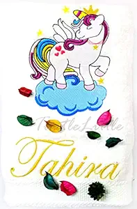 TurtleLittle, Cotton, My Little Pony Unicorn Personalised Kids Girls Bath Towel, 500 GSM (Set of 1, White)