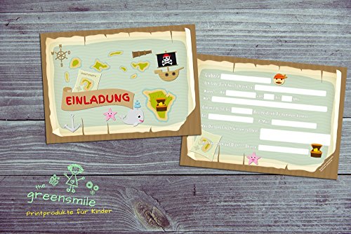 12 Einladungskarten zum Kindergeburtstag – Motiv Pirat – für Kinder, Jungen, Mädchen, Party Feier Geburtstagseinladungen im Set - 4
