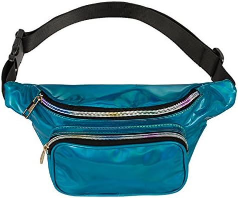 PKQP Bum Bags-PU Waterproof Rave Festival Hologram Travel Fanny Packs (Blue)