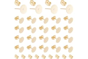 UNICRAFTALE Environ 30 pièces 8mm Doré Boucle D'Oreille Flat Pad Boucle D'Oreille avec Écrous D'Oreille 0.8mm Broche Clou Boucle D'Oreilles Acier Inoxydable pour Fabrication de Bijoux