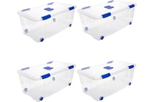 Acan Tradineur - Confezione da 4 scatole di immagazzinaggio – Realizzato in plastica – Contenitore per giocattoli, libri, vestiti, coperte, n. 7 – 30 x 73 x 41 cm – 61 L