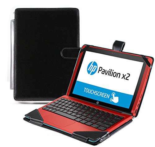 Navitech Schwarzes Leder Case Cover Tasche für das HP Pavilion 10 X2