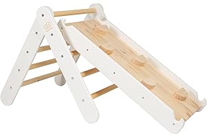 MEOWBABY Triangle d'escalade avec Toboggan pour Enfants - Montessori Triangle Pikler Mur d'escalade pour Bébé en Bois, Blanc