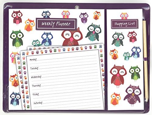 Owls Magnetic Meal Weekly Planner and Shopping List with Pencil