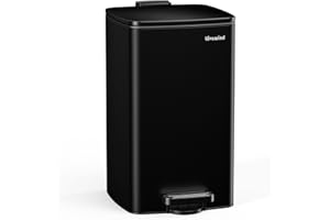 lovewind Küchenabfalleimer, 30L Schwarzer Mülleimer aus Edelstahl mit Pedal, mit Deckel und Inneneimer, Sanft Schließend und Offen Bleibend, Geeignet für Küche, Bad und Wohnzimmer
