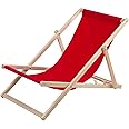 Woodok Wooden Deck Chair Reclining Beach Patio Garden Large Seat (Red)