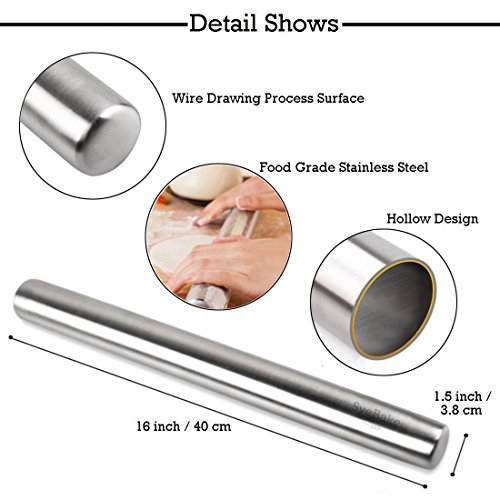 SveBake Edelstahl Nudelholz – Fondant Teigrolle Edelstahl Teigroller Rolling Pin Teigroller Perfekt für Bäcker 40 cm - 2
