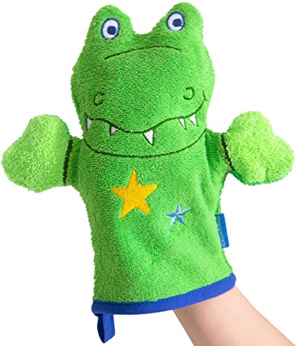 Morgenstern, Figuren - Waschhandschuh, Motiv Krokodil, Farbe grün, Material Baumwolle, Handpuppe, Waschlappen