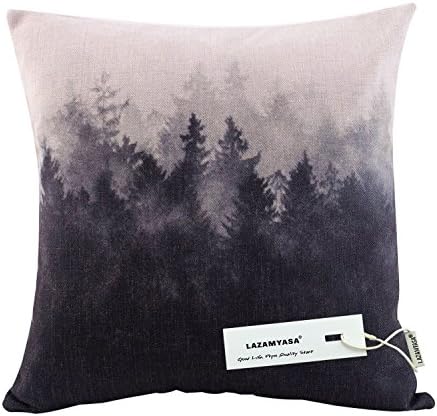 LAZAMYASA Forest Scenery Style Cotton Linen Throw Pillow Case For Home Sofa Tree Couch Pillow Cushion Cover,18x18 (18*18inch, Forest 6#)