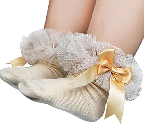 Vennisa Baby Girls Tutu Socks Princess Bowknot Sock Lace Ruffle Frilly Ankle Socks (4-6 years, Yellow)