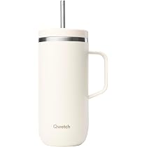 Gourde Isotherme QWETCH Cold Cup 470ml - Garde Le Froid 24h - Paille Inox - Design Sablé