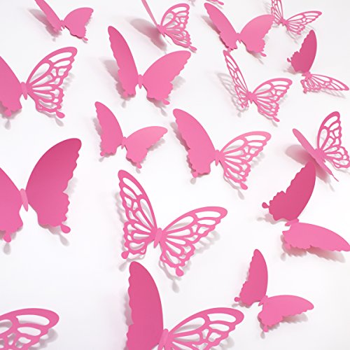 Wandkings 3D Schmetterlinge in PINK mit Ornamenten / Muster, 12 STÜCK im Set mit Klebepunkten - 2