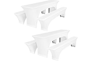LYAFS Zwei 3er-Sets Biertischhusse, weiße Stretch Biertisch und Bankgarnitur hussen 220 x 50 x 80 cm, Elastische Biertischhussen für 50 cm Tischbreite, Bierzeltgarnitur für Bankett Gartenmöbel