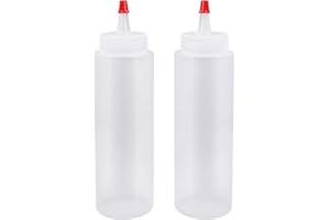 JTOOYS 2Pcs Plastic Squeeze Condiment Bottles Dispenser, 8-Ounce Squeezy Sauce Bottles with Red Cap Reusable Squeeze Containers for Condiments, Ketchup, Mustard, Hot Sauce, BBQ, Sauces, Syrup