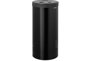 Cubo para la colada con tapa Brabantia | Cubo para la colada de 35 L con bolsa de algodón extraíble y apertura Quick-Drop | Cubo para la colada que ahorra espacio | Matt Black