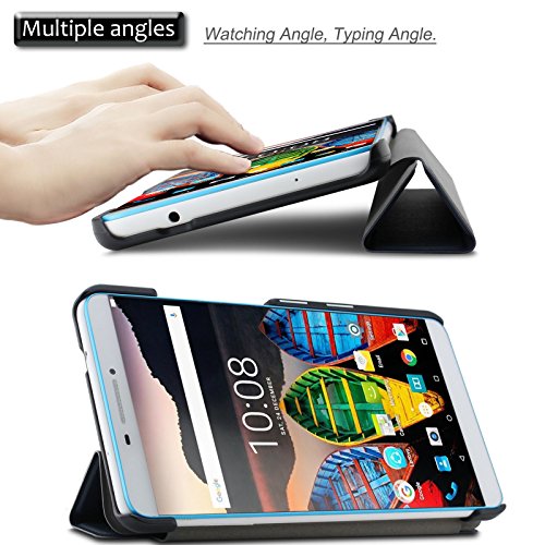 Lenovo Tab 3 7.0 Plus Hülle, Infiland Ultra Dünn Tri-Fold Muschel hochwertiges PU Leder Ultra Schlank Superleicht Ständer Shell Cover Schutzhülle Etui Tasche für Lenovo Tab 3 7.0 Plus(Dunkleblau) - 3