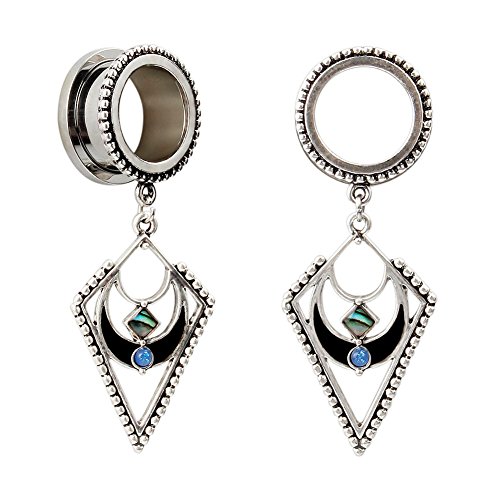 HuaCan 2 Pieces Flesh Tunnels,Ear Tunnels Stainless Steel Double Flare Pendant Bohemian Style 6mm-20mm 2ga-3/4