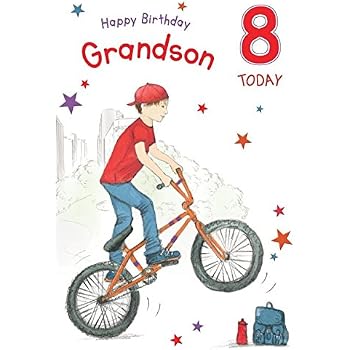 Happy Birthday Grandson Age 8 ~ Large Luxury 8th Birthday Card: Amazon