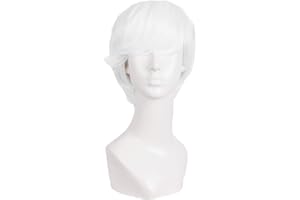 Mapofbeauty 10 Pulgada/25cm Moda Hombres Corto Rizado Peluca Cosplay(Blanco)