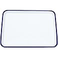 Ciieeo Enamelware Collection Blue Rim Solid White Enamel Baking Cookie Sheet Pan 26x18cm Enamel Baking Roasting Pan Tray Rectangular Serving Dish Baking Pan