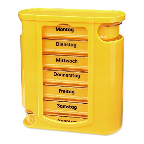 S/O® Tablettenbox gelb mit gelben Schiebern 7 Tage Pillen Tabletten Box Schachtel Tablettendose Pillendose Pillenbox Tablettenboxen Pillendosen Pillen Dose Wochendosierer - 2