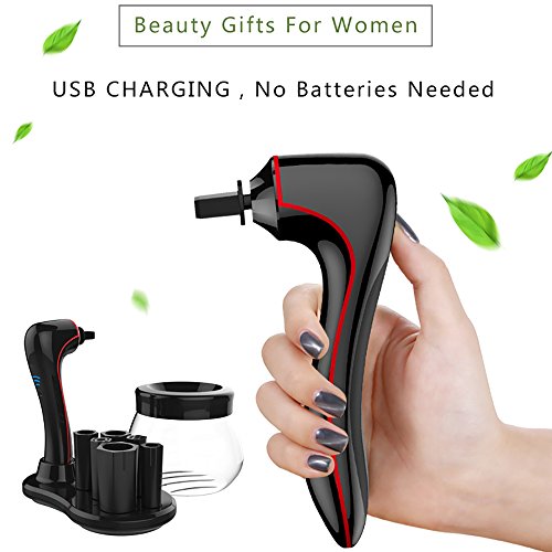 PUDDINGY® Carga USB Brochas De Maquillaje Profesional Limpiador, 360° Eléctrico Giratorio, Que Limpia Y Seca Pinceles Maquillaje Pocos Segundos, 6 Collar Goma Para Todo Tamaño Makeup Brushes, Black