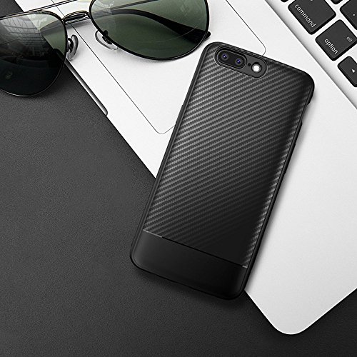 Funda OnePlus 5  Leathlux Carcasa OnePlus 5 Suave Silicona TPU Back Bumper Anti deslizamiento Skin Cover Fibra de Carbono Case Cover para OnePlus 5 5 5  - Negro