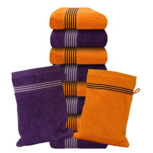 Liness-Stripes 6 tlg Handtuch-Set 4 Handtücher 50x100 cm 2 Duschtücher Badetücher 70x140 cm 100% Baumwolle orange schwarz