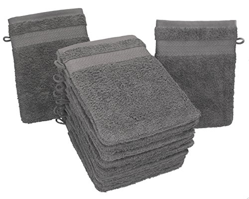 Betz 10er Pack Waschhandschuhe Waschlappen Größe 16×21 cm Kordelaufhänger 100% Baumwolle Premium Farbe anthrazit - 2