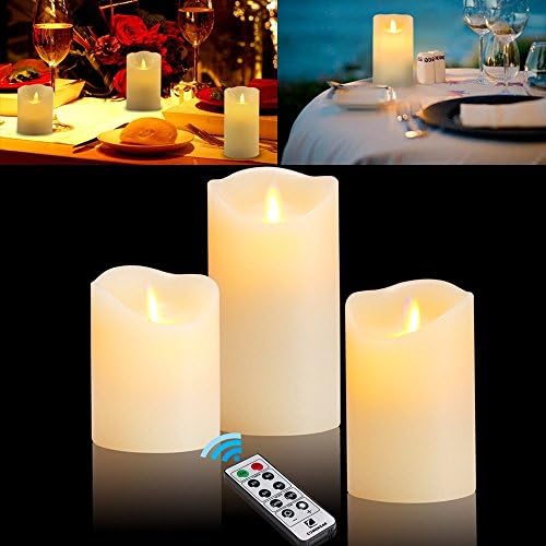 Atcket Flameless Candles Battery Operated Candles Plastic Pillar LED Candles with Dancing Flame with 10-key Remote and Cycling 24 Hours Timer For Christmas ,Home ,Party Decoration (Body-Lvory White)
