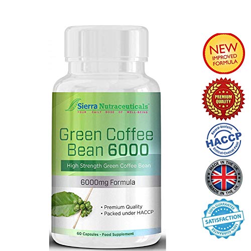 Extracto de Grano de Café Verde de Primera 6000mg para pérdida de peso ? La más alta fuerza en el mercado ? Quemagrasa con un 50% de ácido clorogénico ? 6000 mg por ración diaria ? EL MÁS ALTO disponible en el mercado y el gran de café verde más efectivo y más fuerte para la pérdida de peso ? Suministro completo para 30 días ? Pierda peso rápido ? Orgullosamente creado en el Reino Unido y dispensado bajo HACCP (Análisis de peligros y puntos de control críticos)